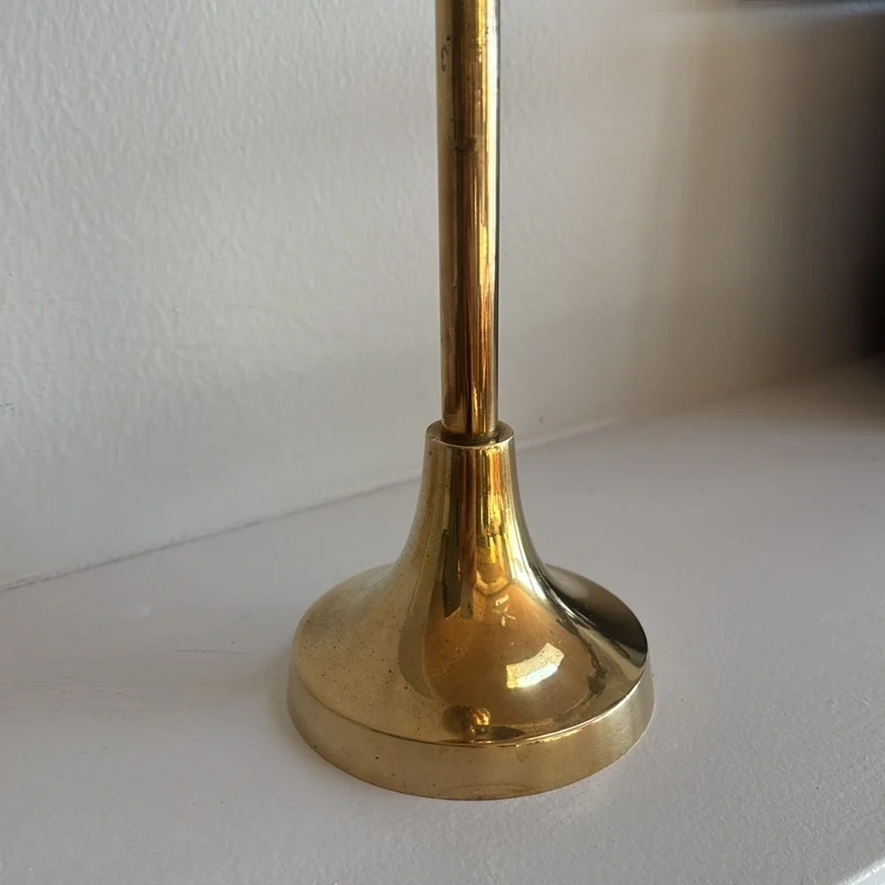 Brass Ball Top Candle Holder Gold Brass Finish 11” Tall MCM Minimalist Vintage